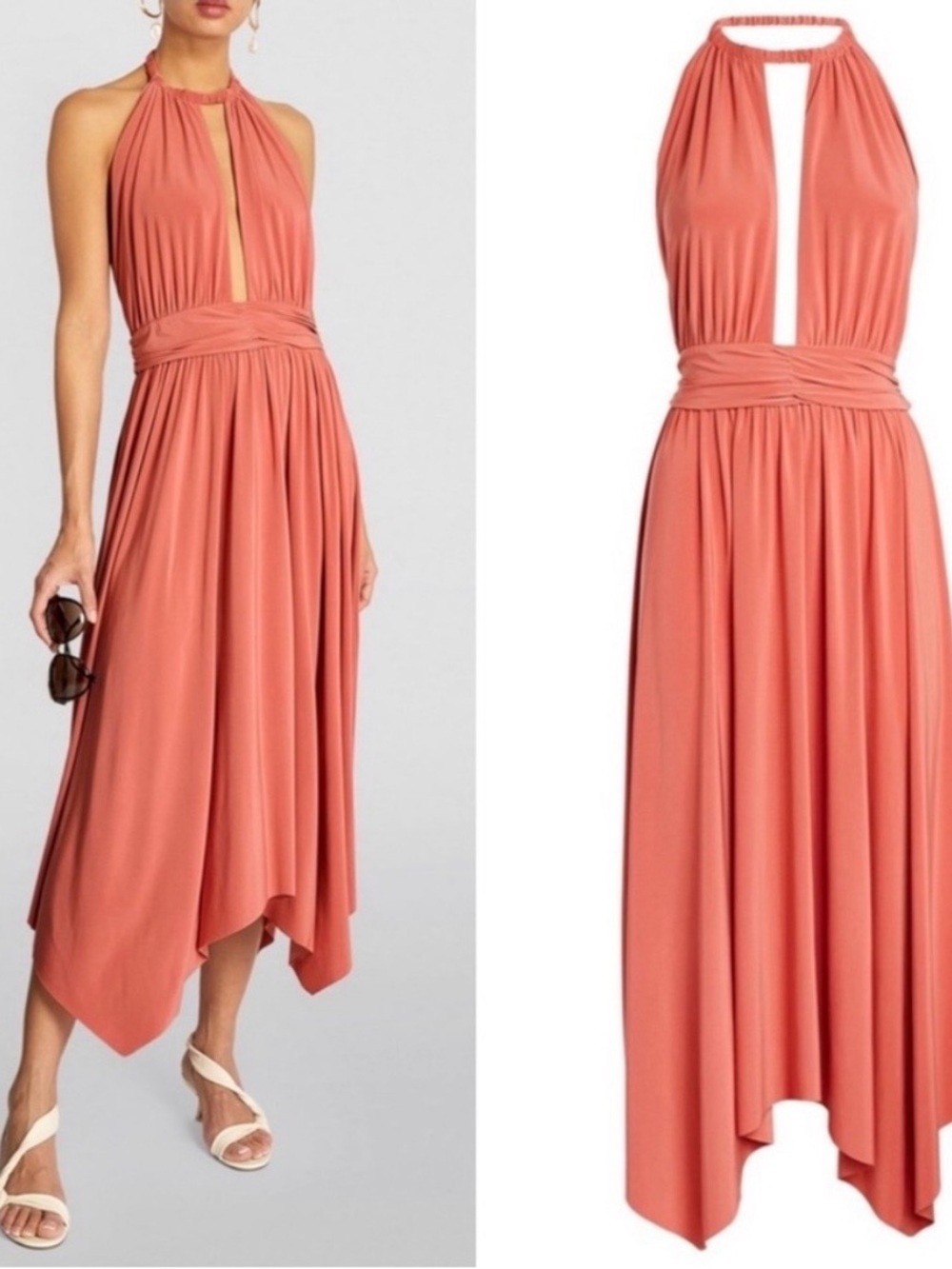 NWT Misa Los Angeles Halter Pleated Carissa Dress Coral